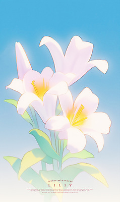 PSD 하늘색 일러스트 여름꽃 수채화 사람없음 빛 백합 파스텔톤 국내일러스트 꽃 컬러 파란색 파일형식 여름_계절