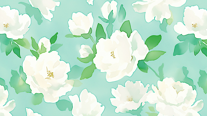 JPG 백그라운드 잎 꽃무늬 패턴 일러스트 수채화 사람없음 번짐 민트색 국내일러스트 AI일러스트 AI콘텐츠 식물 꽃 컬러 무늬 파일형식 효과