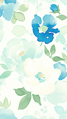 JPG 하늘색 백그라운드 잎 꽃무늬 패턴 일러스트 수채화 사람없음 번짐 국내일러스트 AI일러스트 AI콘텐츠 식물 꽃 무늬 파란색 파일형식 효과