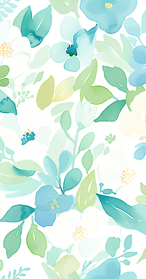 JPG 하늘색 백그라운드 잎 꽃무늬 패턴 일러스트 수채화 사람없음 번짐 국내일러스트 AI일러스트 AI콘텐츠 식물 꽃 무늬 파란색 파일형식 효과