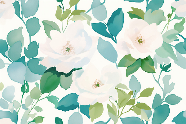 JPG 백그라운드 잎 꽃무늬 패턴 일러스트 수채화 사람없음 초록색 국내일러스트 AI일러스트 AI콘텐츠 식물 꽃 컬러 무늬 파일형식