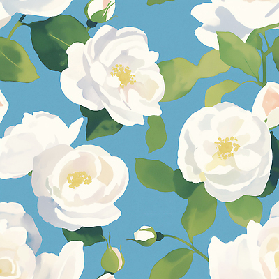 JPG 백그라운드 잎 꽃무늬 패턴 일러스트 수채화 사람없음 파란색 국내일러스트 AI일러스트 AI콘텐츠 식물 꽃 컬러 무늬 파일형식