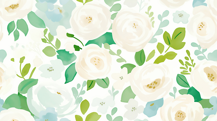 JPG 백그라운드 잎 꽃무늬 패턴 일러스트 수채화 사람없음 초록색 국내일러스트 AI일러스트 AI콘텐츠 식물 꽃 컬러 무늬 파일형식