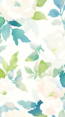 JPG 백그라운드 잎 꽃무늬 패턴 일러스트 수채화 사람없음 청록색 국내일러스트 AI일러스트 AI콘텐츠 식물 꽃 컬러 무늬 파일형식