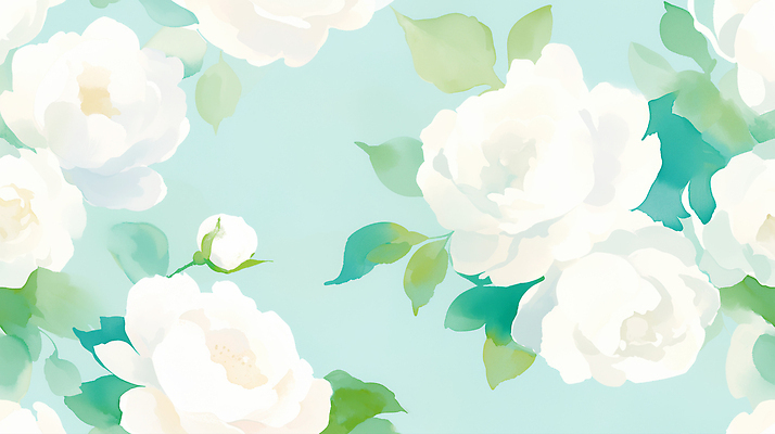 JPG 하늘색 백그라운드 잎 꽃무늬 패턴 일러스트 수채화 사람없음 국내일러스트 AI일러스트 AI콘텐츠 식물 꽃 무늬 파란색 파일형식