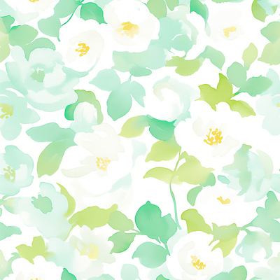 JPG 백그라운드 잎 꽃무늬 패턴 일러스트 수채화 사람없음 민트색 국내일러스트 AI일러스트 AI콘텐츠 식물 꽃 컬러 무늬 파일형식