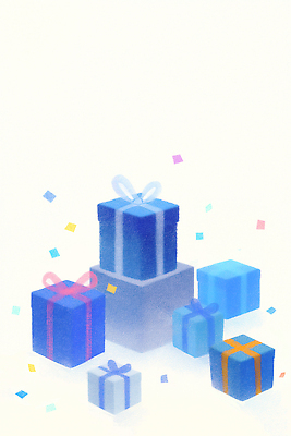 JPG 리본 일러스트 사람없음 파란색 선물상자 꽃가루 국내일러스트 AI일러스트 AI콘텐츠 컬러 선물 상자 가루 파일형식