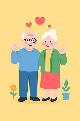 전신 여자 할아버지 노년 남자 꽃 행복 화분 할머니 일러스트 미소 두명 실버라이프 노란색 노부부 하트 OK 노인만 안경낌 일러캐릭터 AI파일 모양 식물 캐릭터 라이프스타일 부부 감정 안경 컬러 표정 사람 손짓 성인 성인만 파일형식 벡터