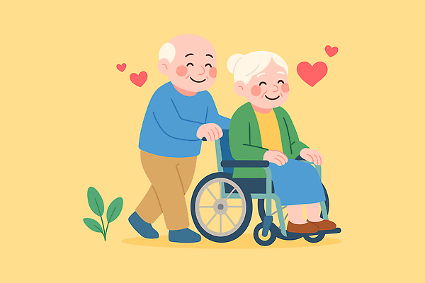 전신 식물 여자 할아버지 노년 남자 행복 할머니 일러스트 미소 앉기 두명 실버라이프 노란색 노부부 하트 잡기 당기기 휠체어 노인만 일러캐릭터 AI파일 모양 캐릭터 라이프스타일 부부 감정 컬러 모션 표정 사람 성인 성인만 파일형식 벡터