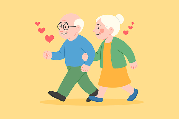 전신 여자 할아버지 노년 남자 행복 할머니 일러스트 미소 두명 실버라이프 노란색 걷기 팔짱 노부부 하트 노인만 안경낌 일러캐릭터 AI파일 모양 캐릭터 라이프스타일 부부 감정 안경 컬러 모션 표정 사람 성인 성인만 파일형식 벡터