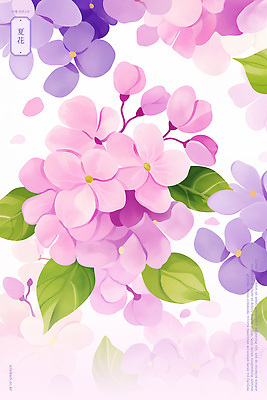 PSD 꽃잎 분홍색 잎 일러스트 여름꽃 수채화 사람없음 정원 보라색 번짐 수국 그라데이션 국내일러스트 식물 꽃 컬러 파일형식 효과 여름_계절