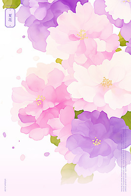 PSD 꽃잎 분홍색 일러스트 여름꽃 수채화 사람없음 정원 보라색 번짐 그라데이션 국내일러스트 꽃 컬러 파일형식 효과 여름_계절