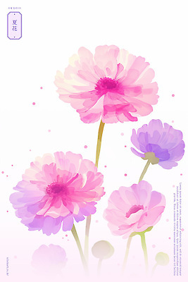 PSD 꽃잎 분홍색 일러스트 여름꽃 수채화 사람없음 정원 보라색 번짐 그라데이션 국내일러스트 꽃 컬러 파일형식 효과 여름_계절