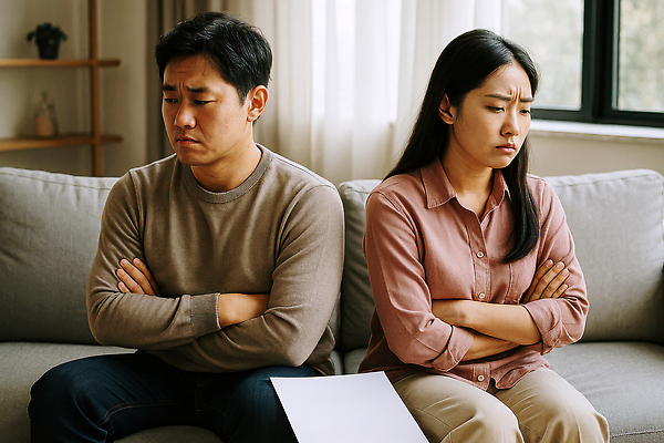 JPG 편집이미지 여자 남자 종이 거실 창문 앉기 성인 두명 소파 팔짱 분노 짜증 커튼 찡그림 부부싸움 불화 이혼 의료성형뷰티 성인만 편집실사 AI인물포토 AI콘텐츠 부부 감정 의자 모션 표정 사람 CG 싸움 파일형식 AI포토