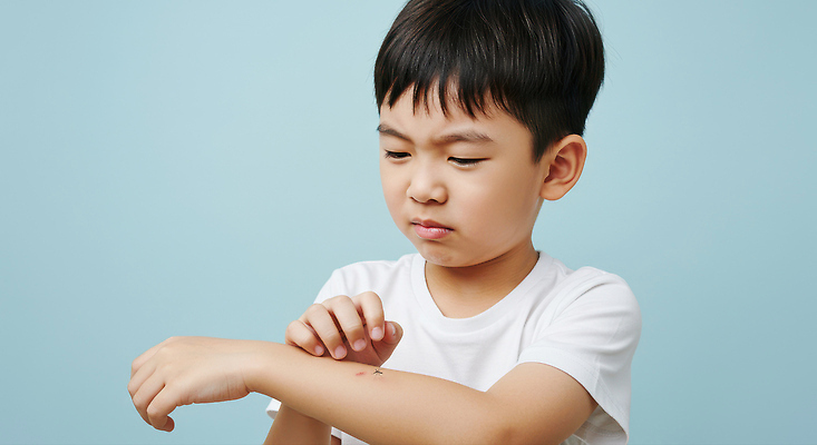 JPG 편집이미지 남자 어린이 하늘색 한명 소년 상반신 여름 손들기 찡그림 가려움 모기 의료성형뷰티 소년한명만 긁기 물림 편집실사 AI인물포토 AI콘텐츠 1 계절 모션 표정 사람 파란색 해충 CG 증상 남자한명만 소년만 파일형식 AI포토