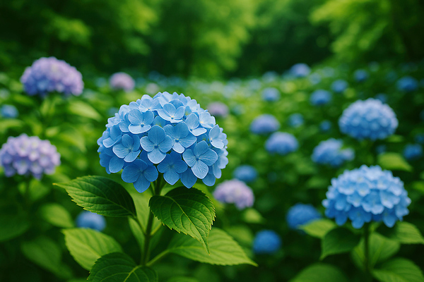 JPG 편집이미지 하늘색 잎 여름꽃 자연 사람없음 초록색 여름풍경 수국 편집실사 AI포토 AI콘텐츠 식물 꽃 컬러 풍경 파란색 CG 생태계 파일형식 여름_계절