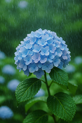 JPG 편집이미지 분홍색 잎 여름꽃 자연 사람없음 초록색 여름풍경 비 수국 편집실사 AI포토 AI콘텐츠 자연요소 식물 꽃 컬러 날씨 풍경 CG 생태계 파일형식 여름_계절