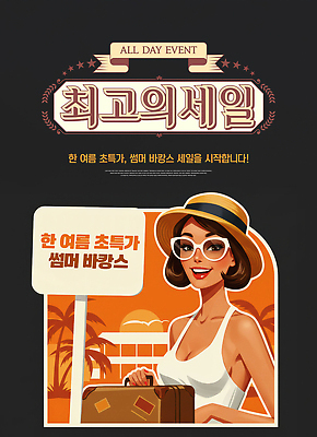 PSD 편집이미지 여자 한명 미소 들기 상반신 성인 여름 바캉스 야자수 세일 노을 여행가방 검은색 팻말 복고 밀짚모자 성인여자한명만 안경낌 이미지편집 자연요소 나무 모자_잡화 1 계절 안경 컬러 가방 모션 휴가 프레임 표정 사람 여자한명만 성인여자만 파일형식