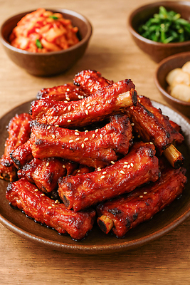 JPG 편집이미지 접시 반찬 김치 사람없음 등갈비 쪽갈비 맛있는 편집실사 AI포토 AI콘텐츠 식기 한식 음식 CG 갈비 파일형식