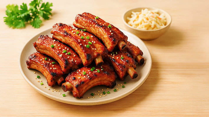 JPG 편집이미지 접시 반찬 사람없음 등갈비 쪽갈비 맛있는 감자채 편집실사 AI포토 AI콘텐츠 식기 음식 감자 CG 갈비 파일형식