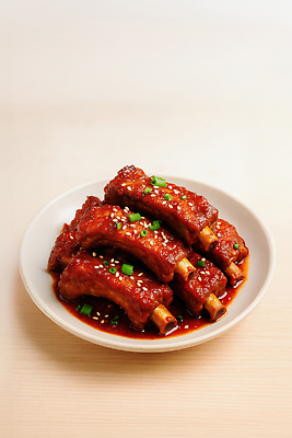 JPG 편집이미지 접시 사람없음 나무탁자 등갈비 쪽갈비 맛있는 편집실사 AI포토 AI콘텐츠 식기 탁자 CG 갈비 파일형식