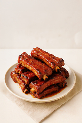 JPG 편집이미지 접시 사람없음 천 등갈비 쪽갈비 맛있는 편집실사 AI포토 AI콘텐츠 식기 직물 CG 갈비 파일형식