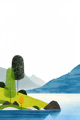 JPG 일러스트 자연 산 잔디 사람없음 강 평화 고요 여름풍경 바위 국내일러스트 AI일러스트 AI콘텐츠 식물 컨셉 풍경 돌_바위 생태계 파일형식 여름_계절