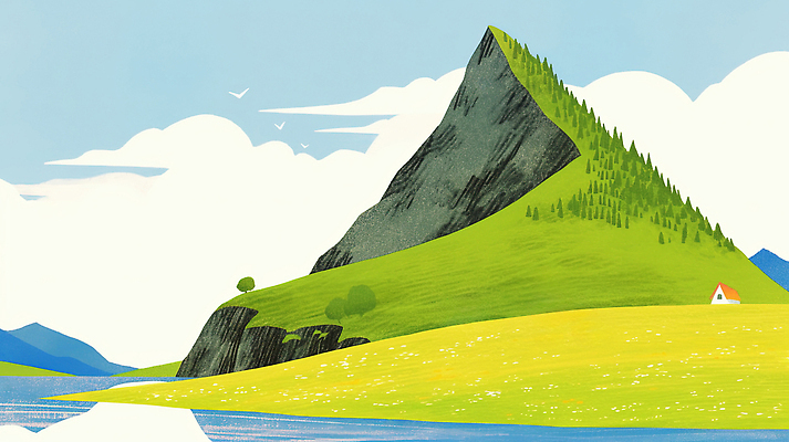 JPG 나무 구름 일러스트 자연 하늘 산 주택 초원 사람없음 연두색 강 평화 고요 여름풍경 언덕 국내일러스트 AI일러스트 AI콘텐츠 자연요소 식물 컨셉 풍경 건물 초록색 생태계 파일형식 여름_계절