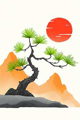 JPG 일러스트 자연 산 풍경 사람없음 태양 소나무 그라데이션 국내일러스트 AI일러스트 AI콘텐츠 자연요소 나무 생태계 파일형식