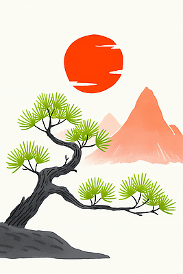 JPG 일러스트 자연 산 풍경 사람없음 태양 소나무 그라데이션 국내일러스트 AI일러스트 AI콘텐츠 자연요소 나무 생태계 파일형식