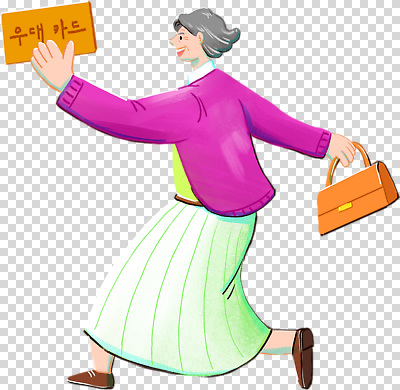 전신 편집이미지 여자 노년 한명 들기 누끼 걷기 핸드백 카드 PNG 노인여자한명만 1 가방 모션 사람 성인 여자한명만 노인여자만 파일형식