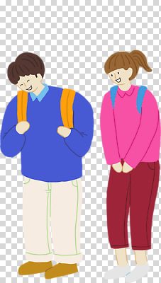 전신 편집이미지 여자 남자 어린이 책가방 미소 누끼 소녀 소년 두명 인사 PNG 어린이만 가방 표정 사람 예절 파일형식