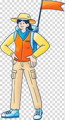 전신 편집이미지 여자 여행 허리손 배낭 한명 미소 누끼 성인 주황색 탐험 깃발 등산객 등산복 등산가방 PNG 챙모자 성인여자한명만 모자_잡화 1 옷 컬러 포즈 가방 표정 사람 등산 여자한명만 성인여자만 파일형식