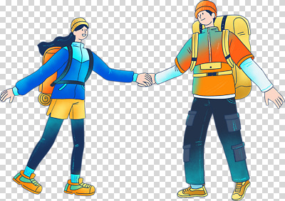 전신 편집이미지 커플 여자 남자 배낭 미소 누끼 성인 두명 손잡기 등산객 등산복 등산가방 비니 PNG 성인만 모자_잡화 옷 가방 관계 모션 표정 사람 등산 파일형식