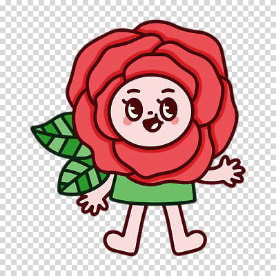 캐릭터 꽃 컬러 파일형식 장미 빨간색 꽃캐릭터 편집이미지 PNG 사람없음 누끼