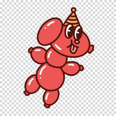 모자_잡화 컬러 반려동물 개 그림 파일형식 빨간색 고깔모자 강아지 풍선 풍선아트 편집이미지 PNG 사람없음 누끼