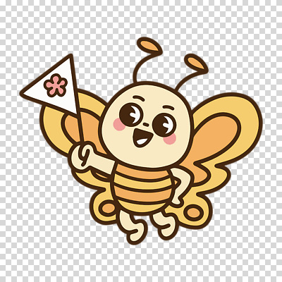 컬러 곤충 모션 파일형식 캐릭터 나비 노란색 깃발 들기 편집이미지 PNG 사람없음 누끼