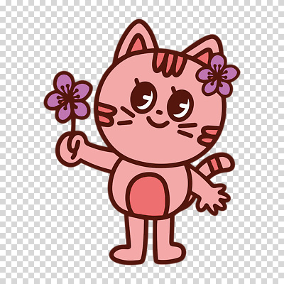 식물 컬러 동물캐릭터 모션 고양이 파일형식 꽃 들기 분홍색 고양이캐릭터 편집이미지 PNG 사람없음 누끼