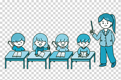 전신 편집이미지 학생 여자 남자 어린이 수업 들기 누끼 앉기 여러명 책 손들기 교사 질문 책상 지시봉 PNG 직업 교육 가구 다수 모션 사람 파일형식