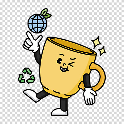 편집이미지 캐릭터 지구 누끼 사람없음 컵 반짝임 노란색 가리킴 PNG 다회용품 재활용표시 식기 컬러 모션 표시 손짓 재활용 재활용품 파일형식