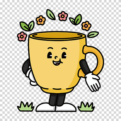 편집이미지 캐릭터 꽃 허리손 잎 누끼 사람없음 컵 노란색 PNG 다회용품 식물 식기 컬러 포즈 재활용품 파일형식