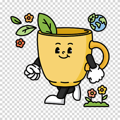 편집이미지 캐릭터 꽃 지구 잎 누끼 사람없음 컵 노란색 걷기 PNG 다회용품 식물 식기 컬러 모션 재활용품 파일형식
