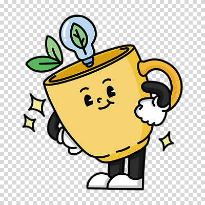 편집이미지 캐릭터 허리손 잎 전구 숙이기 누끼 사람없음 컵 반짝임 노란색 PNG 다회용품 식물 식기 컬러 포즈 모션 재활용품 파일형식