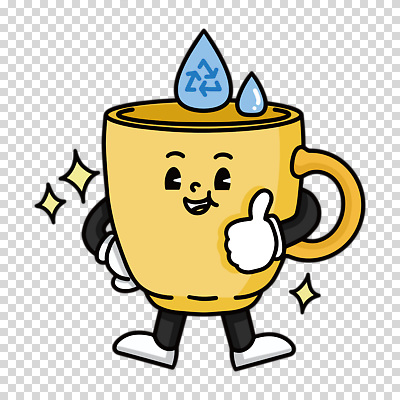 편집이미지 캐릭터 누끼 사람없음 컵 반짝임 노란색 물방울 따봉 PNG 다회용품 재활용표시 식기 컬러 모션 표시 재활용 최고 재활용품 파일형식