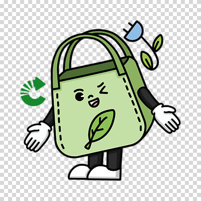 편집이미지 캐릭터 잎 윙크 누끼 사람없음 연두색 플러그 PNG 에코백 다회용품 식물 가방 표정 초록색 에코 재활용품 파일형식