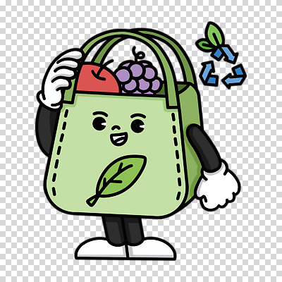 편집이미지 캐릭터 잎 포도 누끼 사람없음 연두색 사과 PNG 에코백 다회용품 재활용표시 식물 가방 과일 표시 초록색 재활용 에코 재활용품 파일형식