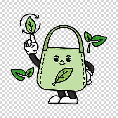 편집이미지 캐릭터 허리손 잎 누끼 사람없음 연두색 가리킴 PNG 에코백 다회용품 식물 포즈 가방 손짓 초록색 에코 재활용품 파일형식