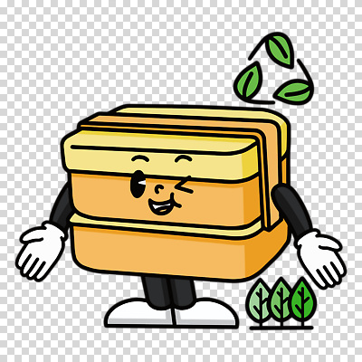 편집이미지 캐릭터 잎 윙크 누끼 사람없음 노란색 PNG 도시락통 다회용품 재활용표시 식물 컬러 표시 표정 재활용 용기_그릇 재활용품 파일형식