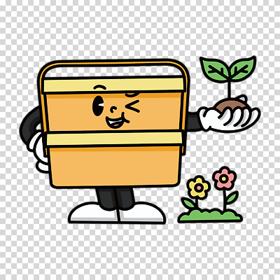 편집이미지 캐릭터 꽃 윙크 들기 누끼 사람없음 노란색 새싹 PNG 도시락통 다회용품 식물 컬러 모션 표정 용기_그릇 재활용품 파일형식