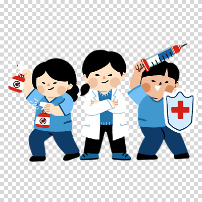 전신 편집이미지 여자 남자 주사기 들기 누끼 세명 파란색 팔짱 간호사 의사 자신감 분무기 방패 PNG 소독제 살균 감정 컬러 의료기기 모션 사람 의료진 파일형식